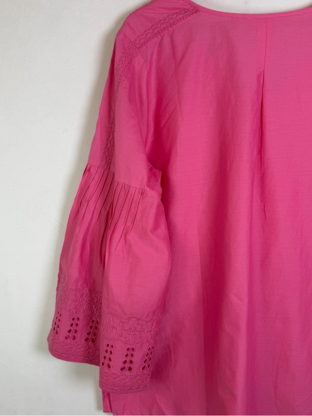 Soft Surroundings Women’s Pink Boho Top Sz L Eyelet Bell Sleeve Cottagecore - Picture 10 of 11